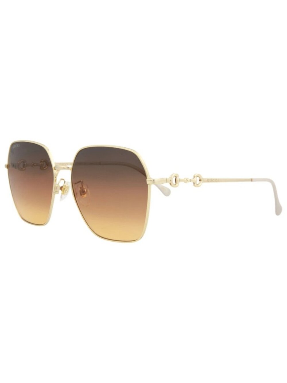 New Gucci Women's Sunglasses Square Rectangle Metal Frame Gold Gold Brown